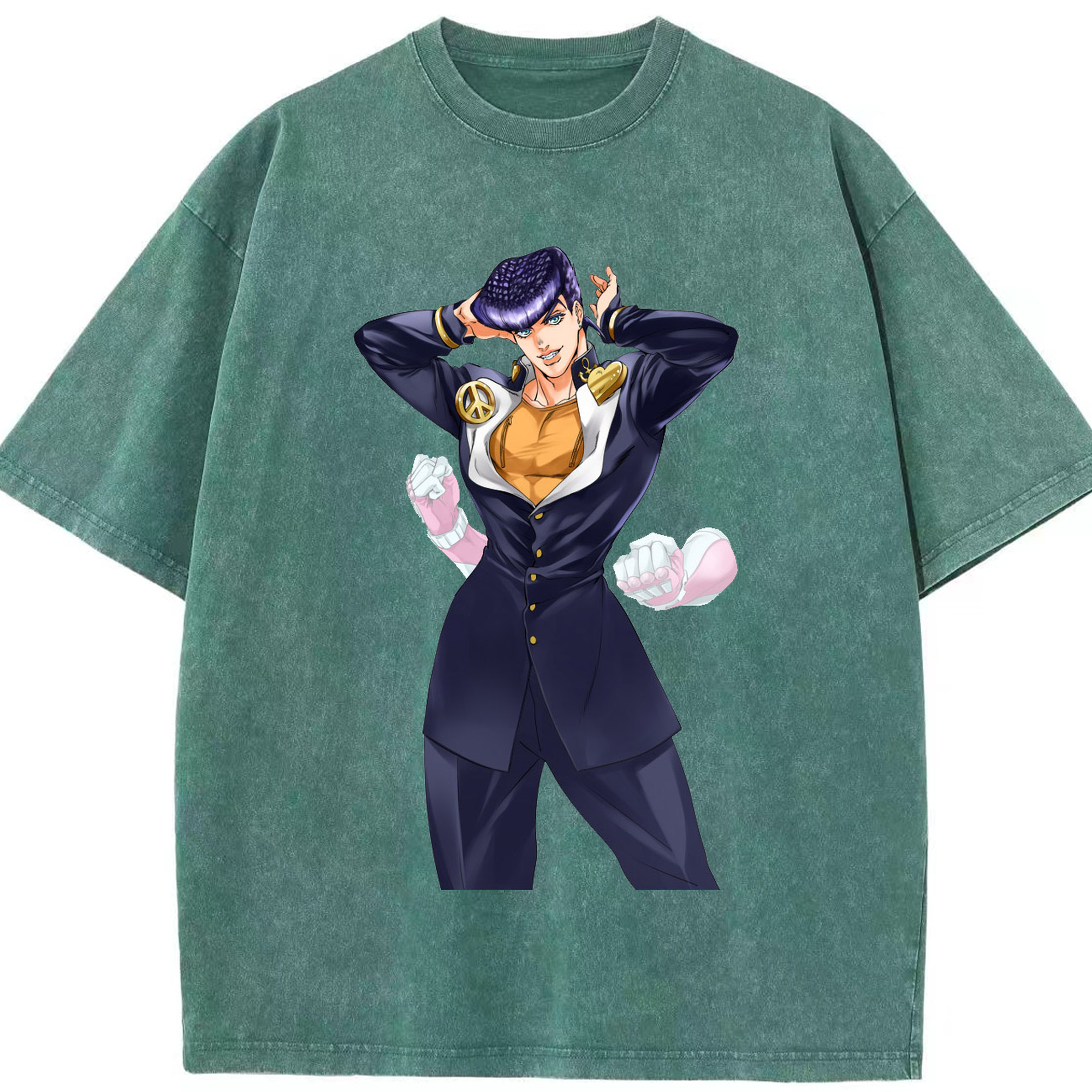 （画像用） ジョジョの奇妙な冒険 ひがしかた じょうすけ JoJo's Bizarre Adventure Higashikata Josuke 綿100% ヴィンテージ風 半袖Tシャツ（フロントプリント）